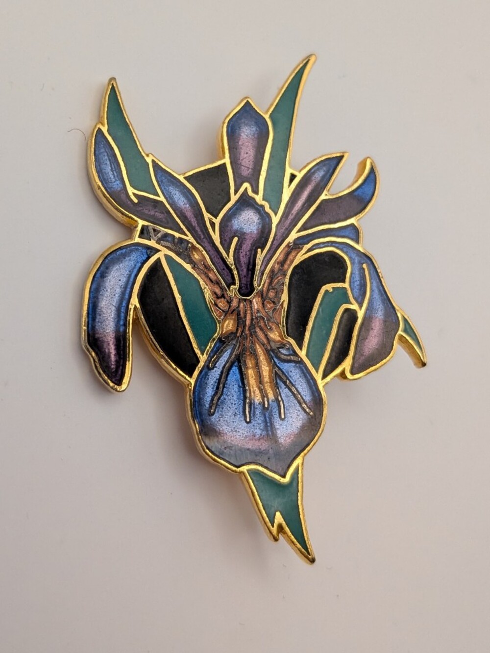 Vintage William Spear Handmade Enamel Iris Pin Brooch 1991